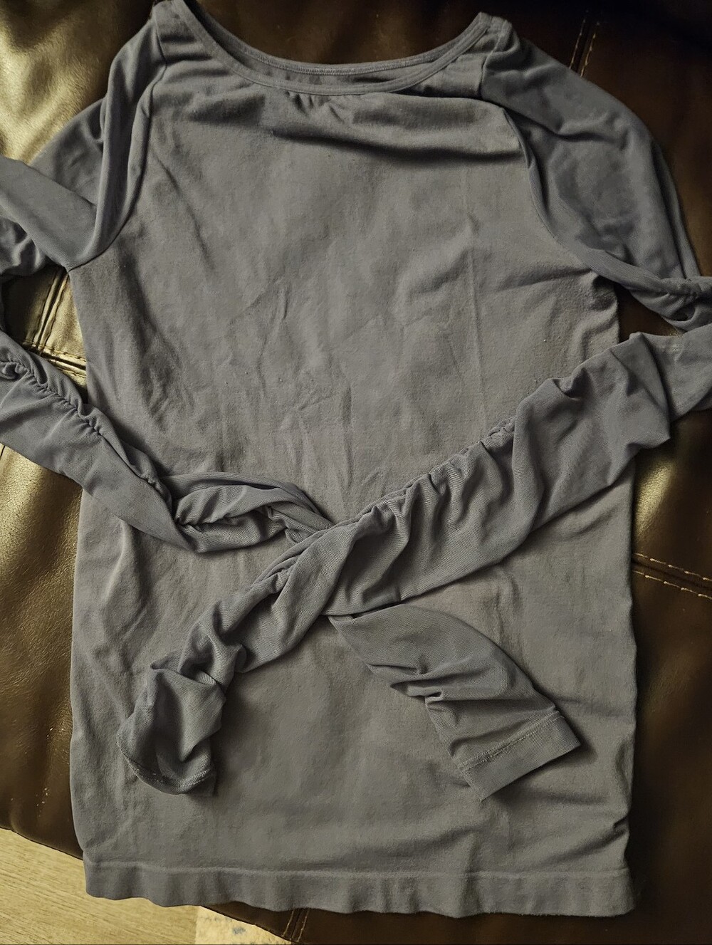 FP Movement Free People Scrunch Sleeve Seamless Top Mesh Ruched Grey M